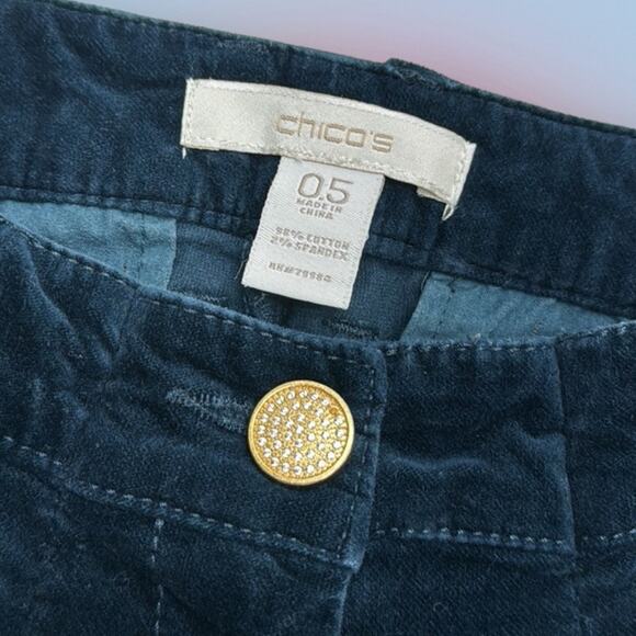 CHICO’S Women’s 0.5 Small Blue Green Velour Pant - Picture 3 of 4